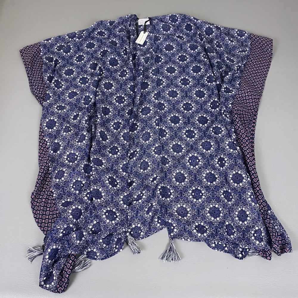 Melrose and Market Kimono Cardigan Women's One Size Blue Geometric Tassel NWT